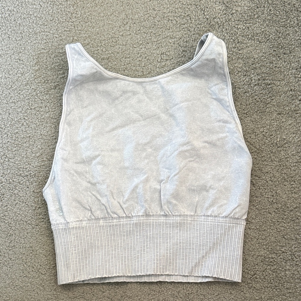 FP Movement by Free People Light Silver Women's Ribbed Hem Open Back Tank Top